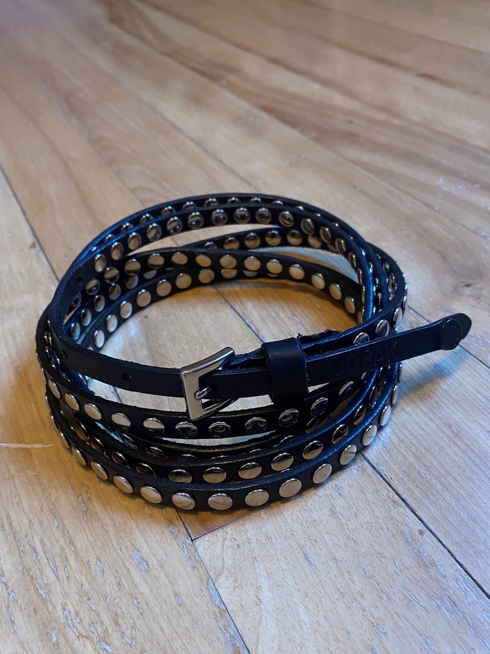 Black Leather Studded Wrap Belt Rudsak Silver Buckle Punk Bikercore Edgy
